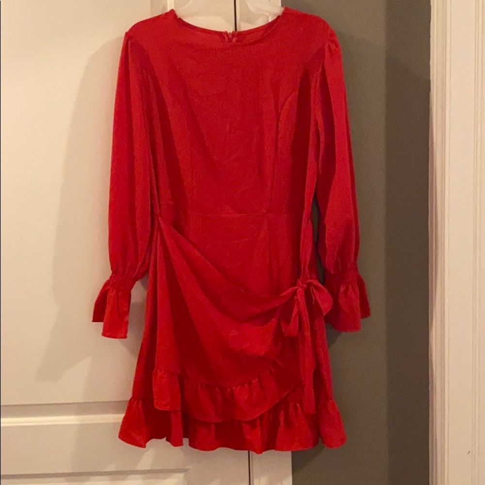 Short, red flared sleeve dress